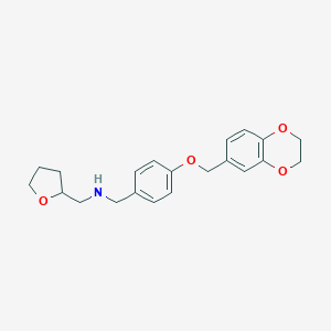 molecular formula C21H25NO4 B276618 1-[4-(2,3-dihydro-1,4-benzodioxin-6-ylmethoxy)phenyl]-N-(tetrahydrofuran-2-ylmethyl)methanamine 
