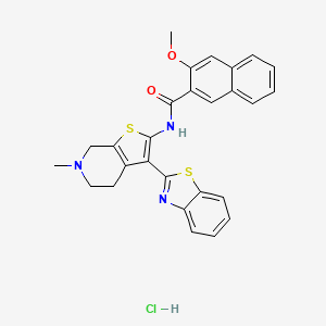 molecular formula C27H24ClN3O2S2 B2766191 N-(3-(benzo[d]thiazol-2-yl)-6-methyl-4,5,6,7-tetrahydrothieno[2,3-c]pyridin-2-yl)-3-methoxy-2-naphthamide hydrochloride CAS No. 1216920-79-4