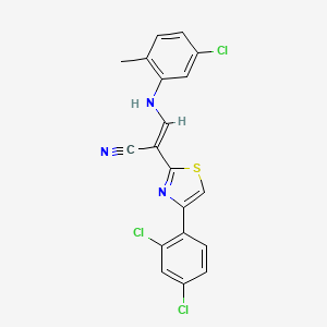 molecular formula C19H12Cl3N3S B2766195 (2E)-3-[(5-chloro-2-methylphenyl)amino]-2-[4-(2,4-dichlorophenyl)-1,3-thiazol-2-yl]prop-2-enenitrile CAS No. 683257-91-2