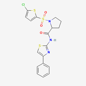 molecular formula C18H16ClN3O3S3 B2766196 1-((5-chlorothiophen-2-yl)sulfonyl)-N-(4-phenylthiazol-2-yl)pyrrolidine-2-carboxamide CAS No. 1101878-90-3