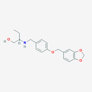 molecular formula C19H23NO4 B276620 2-{[4-(1,3-Benzodioxol-5-ylmethoxy)benzyl]amino}butan-1-ol 