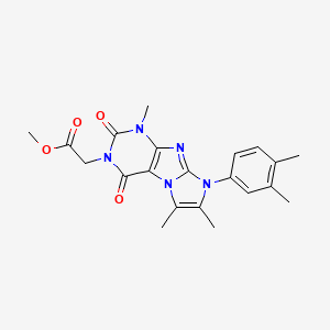 molecular formula C21H23N5O4 B2766202 methyl 2-(8-(3,4-dimethylphenyl)-1,6,7-trimethyl-2,4-dioxo-1H-imidazo[2,1-f]purin-3(2H,4H,8H)-yl)acetate CAS No. 887456-68-0