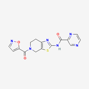 molecular formula C15H12N6O3S B2766203 N-(5-(isoxazole-5-carbonyl)-4,5,6,7-tetrahydrothiazolo[5,4-c]pyridin-2-yl)pyrazine-2-carboxamide CAS No. 1798621-46-1