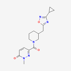 molecular formula C17H21N5O3 B2766207 6-(3-((3-cyclopropyl-1,2,4-oxadiazol-5-yl)methyl)piperidine-1-carbonyl)-2-methylpyridazin-3(2H)-one CAS No. 1705073-21-7