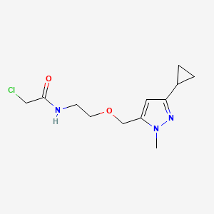 molecular formula C12H18ClN3O2 B2766211 2-Chloro-N-[2-[(5-cyclopropyl-2-methylpyrazol-3-yl)methoxy]ethyl]acetamide CAS No. 2411312-82-6