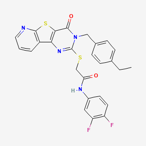 molecular formula C26H20F2N4O2S2 B2766224 N-(3,4-difluorophenyl)-2-((3-(4-ethylbenzyl)-4-oxo-3,4-dihydropyrido[3',2':4,5]thieno[3,2-d]pyrimidin-2-yl)thio)acetamide CAS No. 1223922-25-5