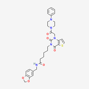 N-[(2H-1,3-benzodioxol-5-yl)methyl]-6-{2,4-dioxo-1-[2-oxo-2-(4-phenylpiperazin-1-yl)ethyl]-1H,2H,3H,4H-thieno[3,2-d]pyrimidin-3-yl}hexanamide