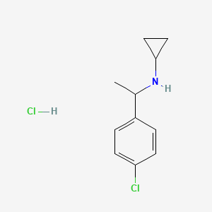 molecular formula C11H15Cl2N B2766229 N-[1-(4-chlorophenyl)ethyl]cyclopropanamine hydrochloride CAS No. 1193390-25-8