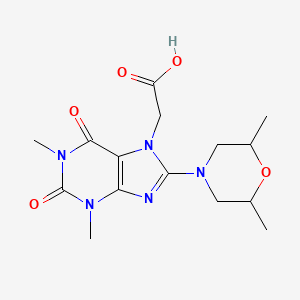 molecular formula C15H21N5O5 B2766242 2-(8-(2,6-二甲基吗啉基)-1,3-二甲基-2,6-二氧代-2,3-二氢-1H-嘌呤-7(6H)-基)乙酸 CAS No. 1021125-77-8