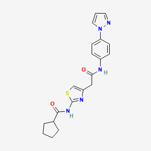 molecular formula C20H21N5O2S B2766244 N-(4-(2-((4-(1H-pyrazol-1-yl)phenyl)amino)-2-oxoethyl)thiazol-2-yl)cyclopentanecarboxamide CAS No. 1206993-74-9