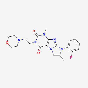 molecular formula C21H23FN6O3 B2766248 6-(2-Fluorophenyl)-4,7-dimethyl-2-(2-morpholin-4-ylethyl)purino[7,8-a]imidazole-1,3-dione CAS No. 878729-78-3