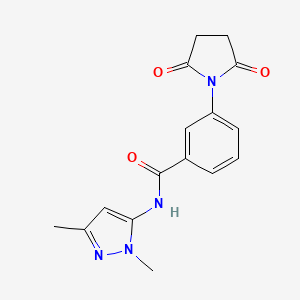 molecular formula C16H16N4O3 B2766253 N-(1,3-二甲基-1H-吡唑-5-基)-3-(2,5-二氧代吡咯烷-1-基)苯甲酰胺 CAS No. 1172742-02-7