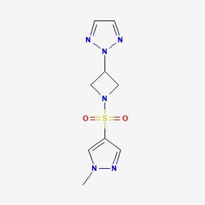 molecular formula C9H12N6O2S B2766259 2-(1-((1-methyl-1H-pyrazol-4-yl)sulfonyl)azetidin-3-yl)-2H-1,2,3-triazole CAS No. 2176201-76-4