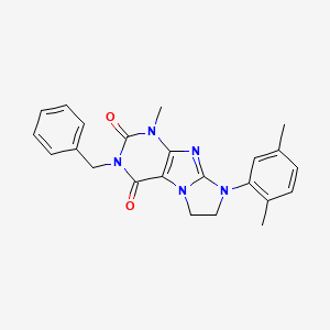 molecular formula C23H23N5O2 B2766271 8-(2,5-Dimethylphenyl)-1-methyl-3-benzyl-1,3,5-trihydroimidazolidino[1,2-h]pur ine-2,4-dione CAS No. 923369-69-1
