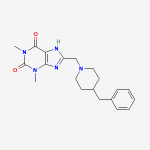 molecular formula C20H25N5O2 B2766272 1,3-Dimethyl-8-{[4-benzylpiperidyl]methyl}-1,3,7-trihydropurine-2,6-dione CAS No. 938802-76-7