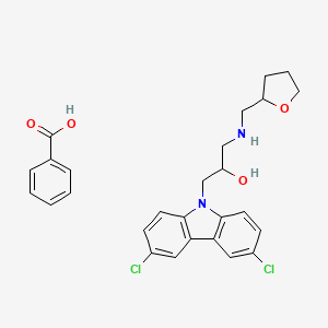 molecular formula C27H28Cl2N2O4 B2766280 1-(3,6-dichloro-9H-carbazol-9-yl)-3-(((tetrahydrofuran-2-yl)methyl)amino)propan-2-ol benzoate CAS No. 381727-62-4