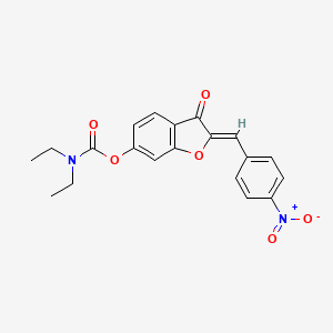molecular formula C20H18N2O6 B2766287 (Z)-2-(4-硝基苄亚甲基)-3-酮-2,3-二氢苯并呋喃-6-基二乙基碳酸酯 CAS No. 622797-07-3