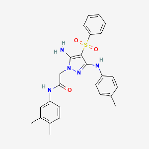 molecular formula C26H27N5O3S B2766288 2-(5-氨基-4-(苯基磺酰)-3-(对甲苯氨基)-1H-嘧啶-1-基)-N-(3,4-二甲基苯基)乙酰胺 CAS No. 1020502-28-6