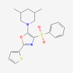 molecular formula C20H22N2O3S2 B2766300 5-(3,5-Dimethylpiperidin-1-yl)-4-(phenylsulfonyl)-2-(thiophen-2-yl)oxazole CAS No. 627833-33-4