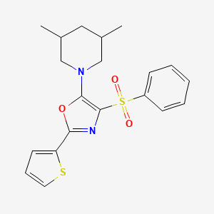 molecular formula C20H22N2O3S2 B2766300 5-(3,5-二甲基哌啶-1-基)-4-(苯基磺酰基)-2-(噻吩-2-基)噁唑 CAS No. 627833-33-4