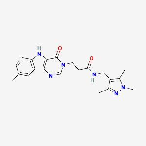 molecular formula C21H24N6O2 B2766311 3-(8-甲基-4-氧代-4,5-二氢-3H-嘧啶并[5,4-b]吲哚-3-基)-N-((1,3,5-三甲基-1H-吡唑-4-基)甲基)丙酰胺 CAS No. 1172878-84-0