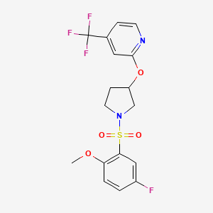 molecular formula C17H16F4N2O4S B2766312 2-((1-((5-氟-2-甲氧基苯基)磺酰基)吡咯啉-3-基)氧基)-4-(三氟甲基)吡啶 CAS No. 2034574-80-4