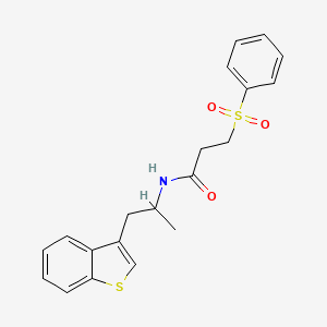 molecular formula C20H21NO3S2 B2766313 N-(1-(苯并[b]噻吩-3-基)丙酰基)-3-苯基磺酰基丙酰胺 CAS No. 2034567-11-6