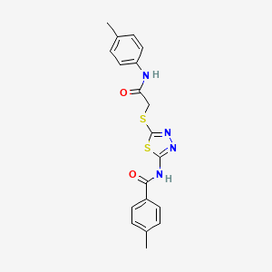 molecular formula C19H18N4O2S2 B2766357 4-methyl-N-(5-((2-oxo-2-(p-tolylamino)ethyl)thio)-1,3,4-thiadiazol-2-yl)benzamide CAS No. 392291-43-9