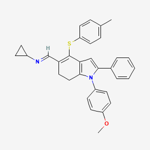N-((E)-{1-(4-methoxyphenyl)-4-[(4-methylphenyl)sulfanyl]-2-phenyl-6,7-dihydro-1H-indol-5-yl}methylidene)cyclopropanamine