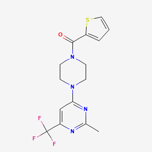 molecular formula C15H15F3N4OS B2766371 2-Methyl-4-[4-(2-thienylcarbonyl)piperazin-1-yl]-6-(trifluoromethyl)pyrimidine CAS No. 1775544-94-9