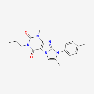 molecular formula C19H21N5O2 B2766379 1,7-dimethyl-3-propyl-8-(p-tolyl)-1H-imidazo[2,1-f]purine-2,4(3H,8H)-dione CAS No. 877643-61-3