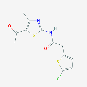 molecular formula C12H11ClN2O2S2 B2766382 N-(5-acetyl-4-methylthiazol-2-yl)-2-(5-chlorothiophen-2-yl)acetamide CAS No. 921775-51-1