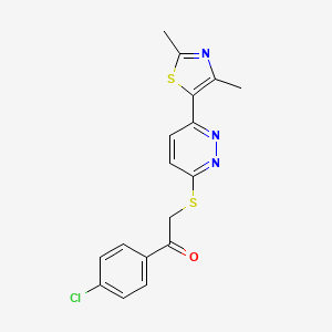 molecular formula C17H14ClN3OS2 B2766383 1-(4-Chlorophenyl)-2-((6-(2,4-dimethylthiazol-5-yl)pyridazin-3-yl)thio)ethanone CAS No. 894010-72-1