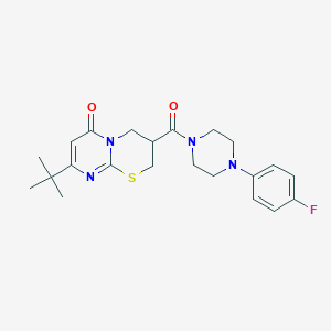 molecular formula C22H27FN4O2S B2766394 8-(tert-butyl)-3-(4-(4-fluorophenyl)piperazine-1-carbonyl)-3,4-dihydropyrimido[2,1-b][1,3]thiazin-6(2H)-one CAS No. 1421509-95-6