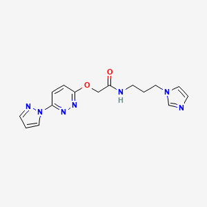 molecular formula C15H17N7O2 B2766422 N-(3-(1H-咪唑-1-基)丙基)-2-((6-(1H-吡唑-1-基)吡啶并[3,4-d]嘧啶-3-基)氧基)乙酰胺 CAS No. 1428380-32-8