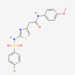 molecular formula C18H16ClN3O4S2 B2766432 2-(2-(4-chlorophenylsulfonamido)thiazol-4-yl)-N-(4-methoxyphenyl)acetamide CAS No. 922021-46-3
