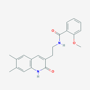 molecular formula C21H22N2O3 B2766436 N-[2-(6,7-dimethyl-2-oxo-1H-quinolin-3-yl)ethyl]-2-methoxybenzamide CAS No. 851096-41-8
