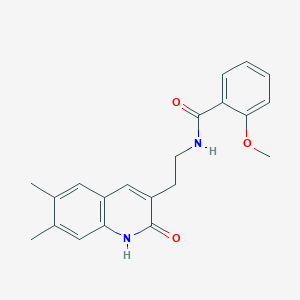 molecular formula C21H22N2O3 B2766436 N-[2-(6,7-二甲基-2-氧代-1H-喹啉-3-基)乙基]-2-甲氧基苯甲酰胺 CAS No. 851096-41-8