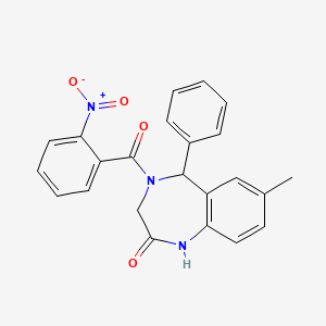 molecular formula C23H19N3O4 B2766438 7-methyl-4-(2-nitrobenzoyl)-5-phenyl-1,3,4,5-tetrahydro-2H-1,4-benzodiazepin-2-one CAS No. 312606-57-8