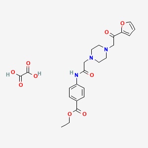 molecular formula C23H27N3O9 B2766448 Ethyl 4-(2-(4-(2-(furan-2-yl)-2-oxoethyl)piperazin-1-yl)acetamido)benzoate oxalate CAS No. 1351657-98-1