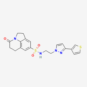 molecular formula C20H20N4O3S2 B2766462 4-oxo-N-(2-(3-(thiophen-3-yl)-1H-pyrazol-1-yl)ethyl)-2,4,5,6-tetrahydro-1H-pyrrolo[3,2,1-ij]quinoline-8-sulfonamide CAS No. 2034362-16-6