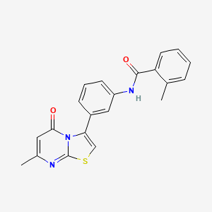 molecular formula C21H17N3O2S B2766525 2-methyl-N-(3-(7-methyl-5-oxo-5H-thiazolo[3,2-a]pyrimidin-3-yl)phenyl)benzamide CAS No. 1021073-80-2