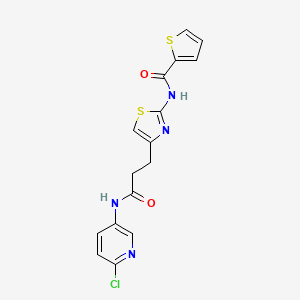 molecular formula C16H13ClN4O2S2 B2766540 N-(4-(3-((6-氯吡啶-3-基)氨基)-3-氧代丙基)噻唑-2-基)噻吩-2-甲酰胺 CAS No. 1334376-42-9