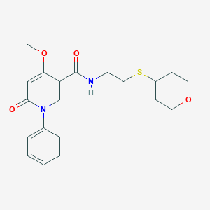 molecular formula C20H24N2O4S B2766549 4-methoxy-6-oxo-1-phenyl-N-(2-((tetrahydro-2H-pyran-4-yl)thio)ethyl)-1,6-dihydropyridine-3-carboxamide CAS No. 1904198-49-7