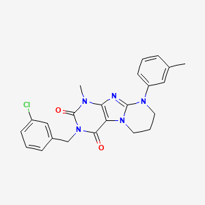 molecular formula C23H22ClN5O2 B2766564 3-[(3-chlorophenyl)methyl]-1-methyl-9-(3-methylphenyl)-7,8-dihydro-6H-purino[7,8-a]pyrimidine-2,4-dione CAS No. 848754-44-9