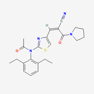 N-[4-[(Z)-2-cyano-3-oxo-3-pyrrolidin-1-ylprop-1-enyl]-1,3-thiazol-2-yl]-N-(2,6-diethylphenyl)acetamide