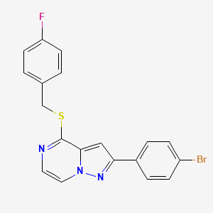 molecular formula C19H13BrFN3S B2766570 2-(4-Bromophenyl)-4-[(4-fluorobenzyl)thio]pyrazolo[1,5-a]pyrazine CAS No. 1189868-46-9