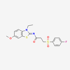 (E)-N-(3-ethyl-6-methoxybenzo[d]thiazol-2(3H)-ylidene)-3-((4-fluorophenyl)sulfonyl)propanamide