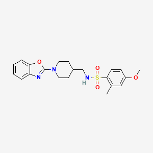 molecular formula C21H25N3O4S B2766657 N-((1-(苯并[d]噁唑-2-基)哌啶-4-基)甲基)-4-甲氧基-2-甲基苯磺酰胺 CAS No. 1797952-67-0