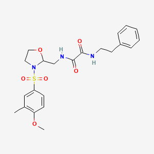 molecular formula C22H27N3O6S B2766675 N1-((3-((4-methoxy-3-methylphenyl)sulfonyl)oxazolidin-2-yl)methyl)-N2-phenethyloxalamide CAS No. 874804-55-4